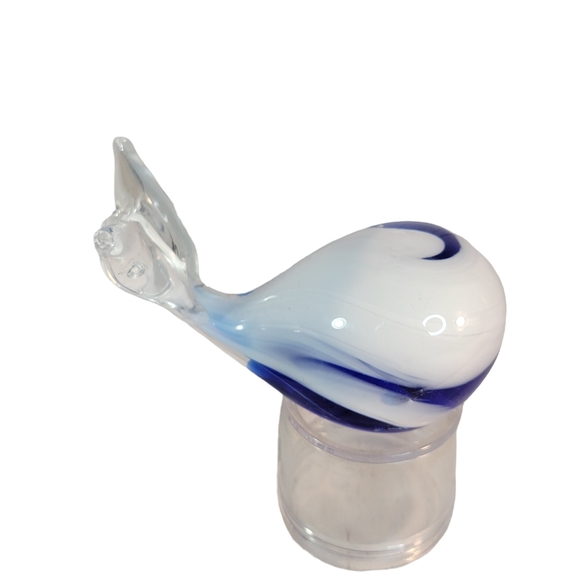 Blown Glass Blue White Decoration Collectible Wale Figurine Vintage Sculpture - Picture 8 of 14